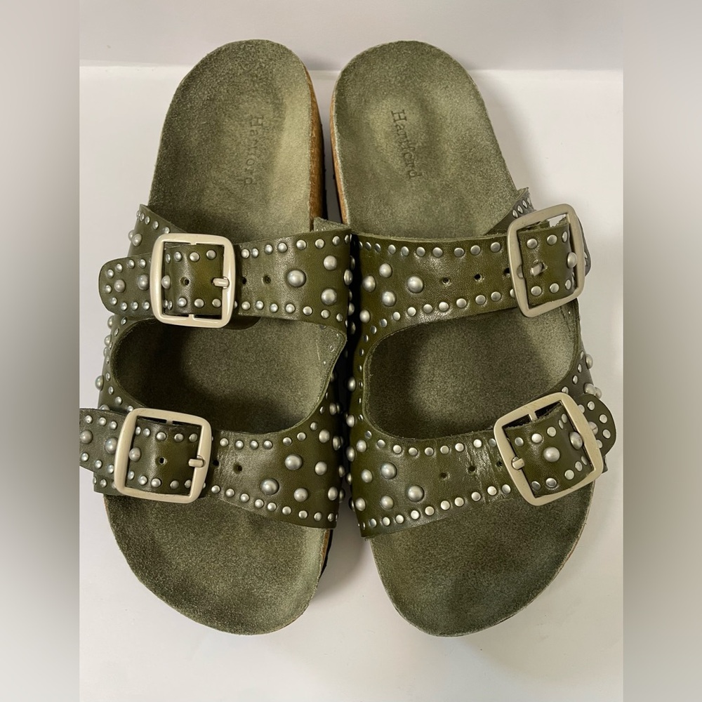 Hartford Green Studded Slip On Kork Leather Sandals Open Toe Sandals Size 38